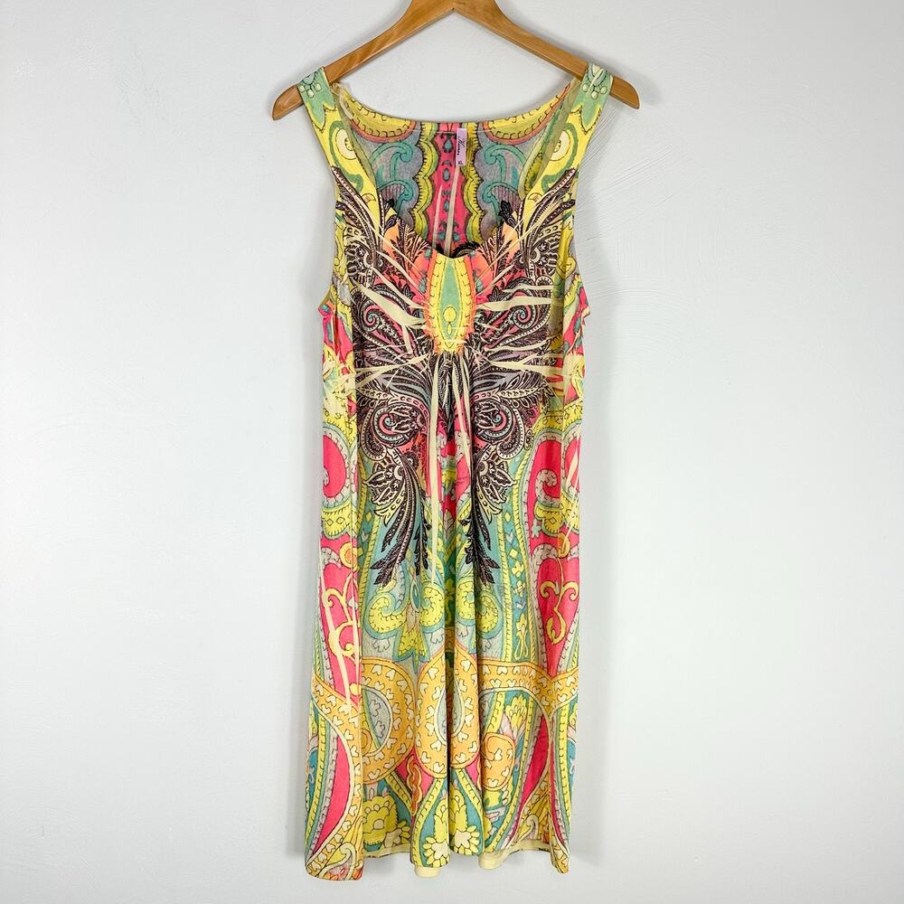 Kiara Yellow Paisley Patten V-Neck Shift Dress